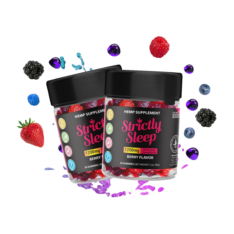 Sleep Gummies with CBD and a splash of berries exploding out.